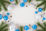 Fototapeta Panele - Christmas card mockup with blue baubles 3D rendering