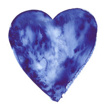 Simple Abstract Dark Blue Heart Painted In Watercolor On Clean White Background