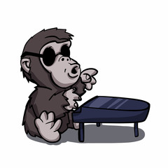 Wall Mural - gorilla pianist - kong with sunglasses Vector Illustration