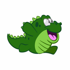  Running green monster - funny baby dino Vector Illustration