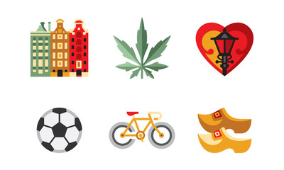 Sticker - Netherlands travel icons set, popular attractions of the Holland country vector Illustration on a white background