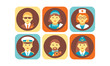 © topvectors - Profession icons set, bodyguard, nurse, doctor, pilot, stewardess, photographer working people vector Illustration on a white background