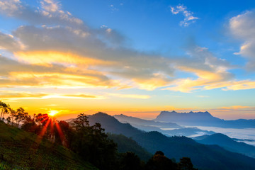 Landscape of sunrise on Mountain at Doi Luang Chiang Dao, ChiangMai ,Thailand