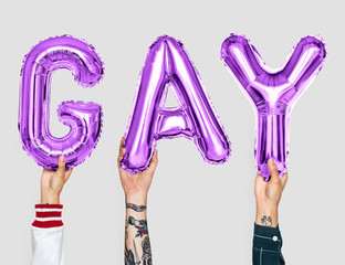 Poster - Purple alphabet balloons forming the word gay