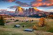 Dolomites. Landscape image of Seiser Alm a Dolomite plateau and the largest high-altitude Alpine meadow in Europe.