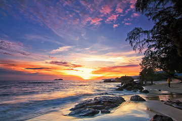 Wall Mural - Beautiful view of a beach in Sungai Batu Penang during sunset