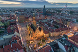 Fototapeta Miasto - Wrocław main square evening panorama aerial view