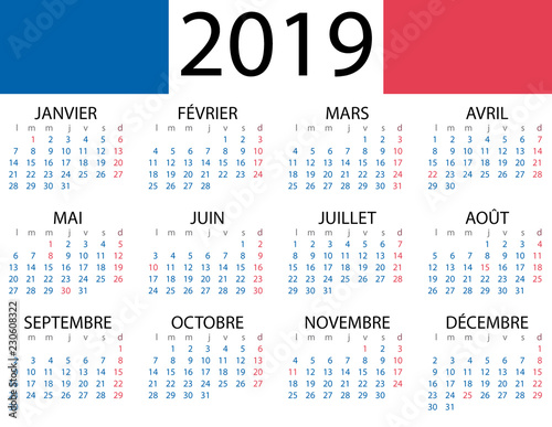Calendario francés 2019: Imágenes para imprimir Calendario francés 2019: Imágenes para imprimir