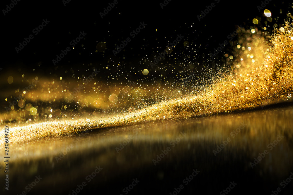 glitter lights grunge background, gold glitter defocused abstract Twinkly Lights Background. - obrazy, fototapety, plakaty 