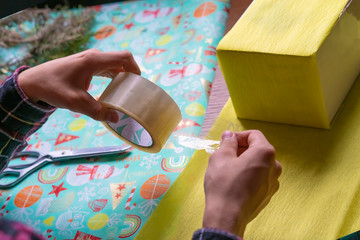 present box writing a wish on a new year  f