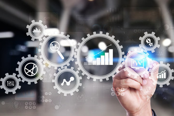 Poster - big data analytics. bi business intelligence concept with chart and graph icons on virtual screen.