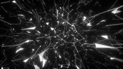 Poster - Abstract technology background. Growing network connections. Chaotic particles and lines. Applicable for technology, communication, social media background.