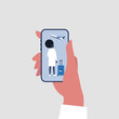 © nadia_snopek - Travel application, New technologies. Hand holding a smartphone. Flat editable vector illustration, clip art