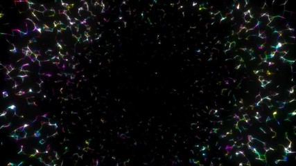 Poster - Multi-colored combination of elements forms a point of attention.Data Stream Blockchain Network. Futuristic background. Seamless loop.