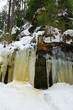 Frozen waterfalls and snow