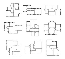 Poster - Apartment Plans Signs Black Thin Line Icon Set. Vector