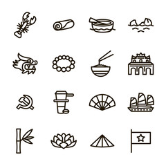 Poster - vietnam signs black thin line icon set. vector