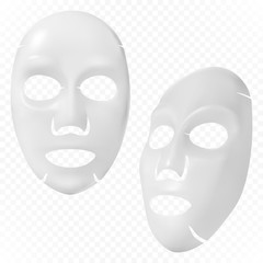 Vector realistic white facial cosmetic sheet mask on transparent background