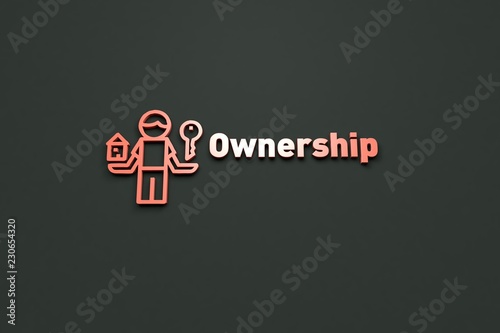 Fotografie, Obraz 3D illustration of Ownership, light red color and light red text with dark background
