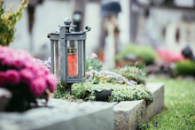Candle / Lantern At The Cemetery, Funeral, Sorrow