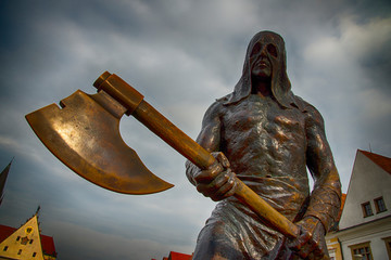 Executioner statue on Old Town Square in Bardejov, Slovakia