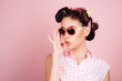 © Volodymyr - vintage housewife woman make hairstyle. beauty salon and hairdresser. Pin up girl. happy girl in summer glasses. retro woman with fashion makeup. Beauty and fashion. Confident in her style