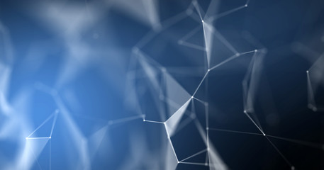 Poster - Plexus abstract background, geometric 3D structure. Digital technology blue macro molecular connection nodes texture background