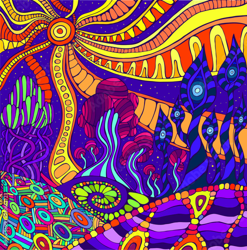 Colorful doodle surreal landscape Wallpaper Mural