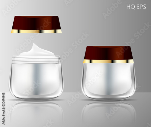 Luxury Round Transparent Glass Jar With Plastic Lid For Cosmetics Body Cream Butter Scrub Bath Salt Gel Skin Care Powder Realistic Packaging Mockup Template Stock Vector Adobe Stock