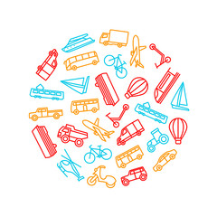 Poster - Transport Signs Thin Line Icon Round Design Template Ad. Vector