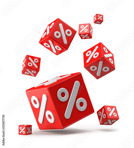 Fotomural Red cubes percent falling on a white background