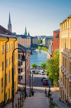 Narrow Street Staircase Down To Lake Malaren, Stockholm, Sweden
