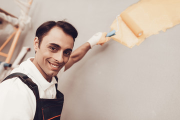 Smiling Arab Master with Paint and Brush in Hand.