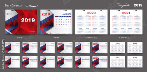 Fotografia Set Desk Calendar 2019 template design vector, Calendar 2020,2021, 2022, 2023, c
