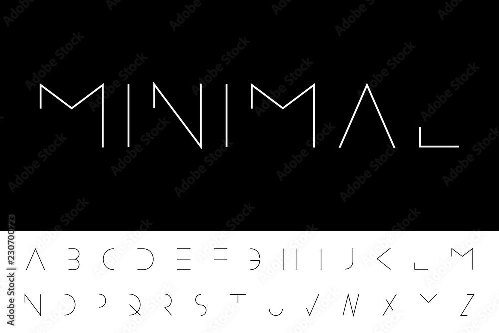 Vector minimal font - modern futuristic design. Creative english alphabet, thin latin letters - obrazy, fototapety, plakaty 