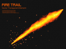 Hot Fire Energy Trail - Transparent Vector Comet Trace With Scintillas - Abstract Shining Background 
