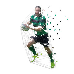 Wall Mural - Rugby player running with ball, isolated low polygonal vector illustration