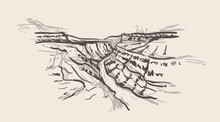 Grand Canyon Hand Drawn Style. Arizona Sketch Illustration.