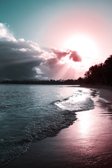 Caribbean sunset on tropical beach. Sky sunset.