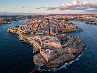 Sticker - Aerial drone sunrise photo - Ancient capital city of Valletta Malta.  Island Country of Europe in the Mediterranean Sea