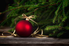 Christmas Background With Red Christmas Tree Ornament Ball