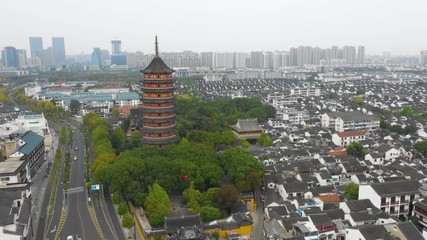 Poster - Aerial Drone footage of Downtown Pagoda Suzhou Jiangsu China