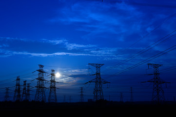 The power supply facilities of contour in the evening