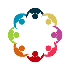 Wall Mural - Vector graphic group connection logo.Eight people in the circle.logo team work