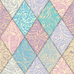  Seamless background pattern. Grunge paisley pattern in collage patchwork style. Ethnic indian style.