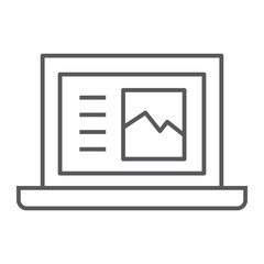 Fototapete - Laptop thin line icon, computer and digital, notebook sign, vector graphics, a linear pattern on a white background.