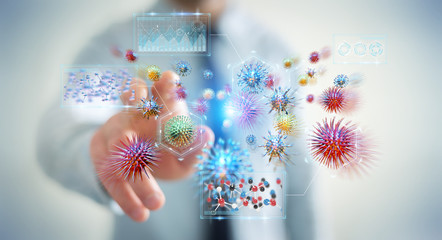 Poster - Businessman analyzing bacteria microscopic close-up 3D rendering
