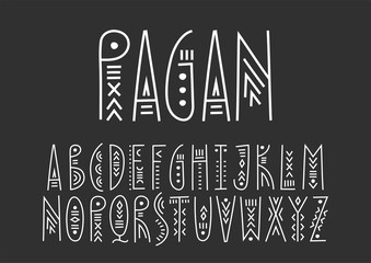 Aufkleber - Vector trendy alphabet in ethnic line art style. For hipster design, music posters.