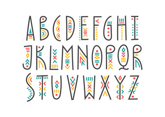 Aufkleber - Vector trendy alphabet in ethnic style with colorful decor.