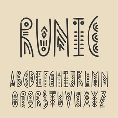 Poster - Vector trendy alphabet in ethnic line art style. For hipster design, music posters.